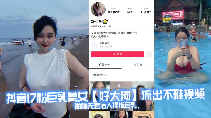 抖音17粉巨乳美女【好大狗】流出不雅视频，啪啪无套后入揉搓巨乳，这波涛汹涌看着就很窒息，能直接把你闷死！